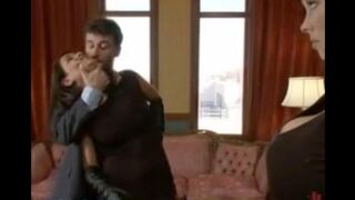 A husband punishes his wife and maids in a rough BDSM style