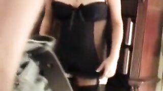 Husband shoots his sexy wife in corset with stockings