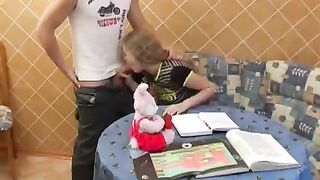 A schoolgirl was fucked by her classmate in return