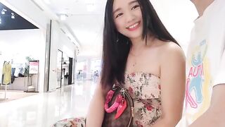 A pretty Asian babe randomly chooses a guy and sucks his dick