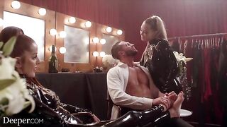 Avery and Vanna in a hot latex threesome scene from Deeper