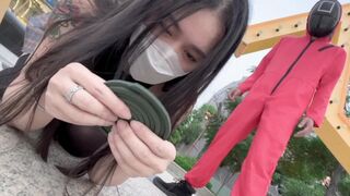 A hot Chinese girl plays a squid game with her boyfriend