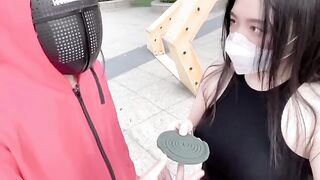 A hot Chinese girl plays a squid game with her boyfriend