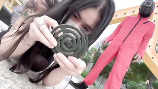 A hot Chinese girl plays a squid game with her boyfriend