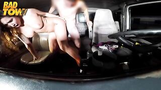 The camera is hiding in the car. The driver and passenger are getting intimate