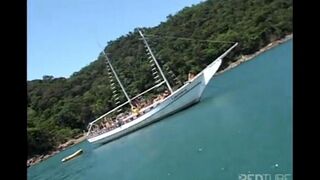 A bunch of bitches party on a yacht and get ready for sex