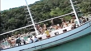 A bunch of bitches party on a yacht and get ready for sex
