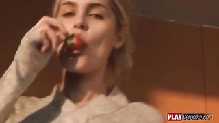 The girl got naked and sat on a penis in a passionate pose