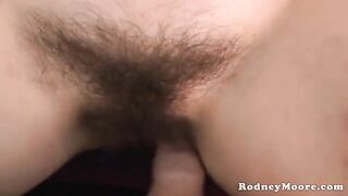 A cute girl has sex with her hairy neighbor with a nice cock
