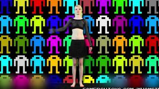 A sexy blonde is doing a striptease dance in front of the crowd