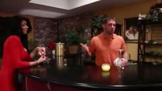Sexy woman Christina has sex with the bartender on the couch