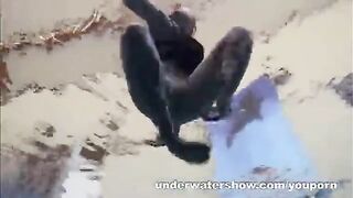 A hot and steamy scene by the pool with a naked girl