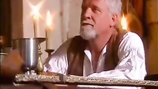 A beautiful girl in medieval clothes has sex with a guy who has big natural breasts