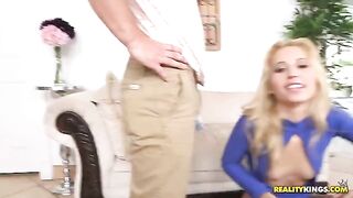 Guy with big cock fucked a blonde girl with cancer on the couch