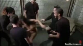 Five guys fucked a defenseless girl with their huge cocks