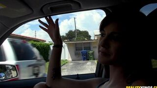 Skinny babe got picked up and fucked in the car, ending with a cumshot