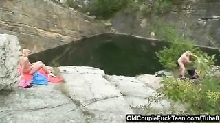 Blonde mother fucks with her daughter and father