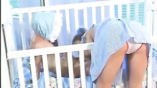 The midget fucked the cute babysitter with small natural tits