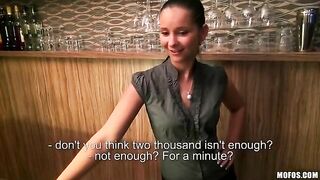 A pretty girl bartender agreed to have sex with the man in POV style