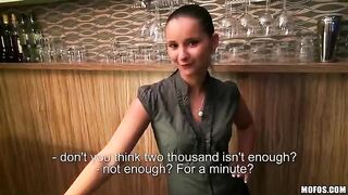 A pretty girl bartender agreed to have sex with the man in POV style
