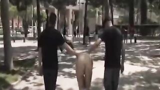 Group sex in public place with three guys and a camera