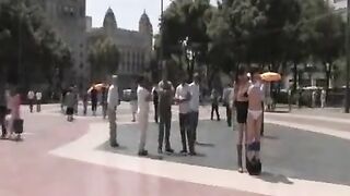 Group sex in public place with three guys and a camera