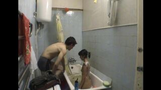 A sister gets fucked by her brother in the bathroom