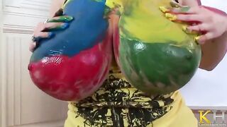 Finger painting with a big-boobed BBW artist