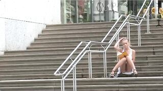 A daring girl walks the city streets without panties, getting fucked hard