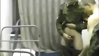 The crowd of soldiers fucked a girl in the barracks