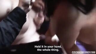 A drunk woman, even pregnant, joins her friends in a steamy homemade group scene