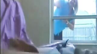 A woman spies on a guy in the ward and jerks him off with her hand