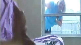 A woman spies on a guy in the ward and jerks him off with her hand