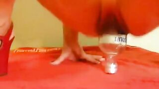 Fisting with a bottle and a large dildo is not enough for this girl
