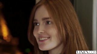 The guy thoroughly licked the cap of a red-haired woman