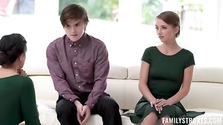 The stepson and his girlfriend are sharing the holiday treat with his stepmom