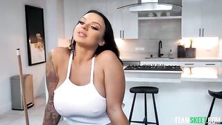 Shooting balls for big boob shots with brunette