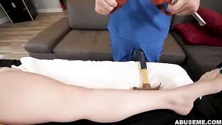 Rough massage, bondage, and teasing in a sensual sex session