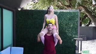 She plays with a guy’s impressive cock, as big as her head