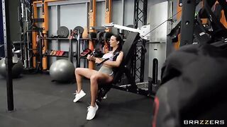 The sweaty girl was scissored by a hot lesbo in the gym