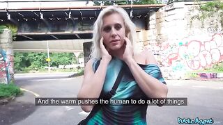 Blonde mature gets fucked right in the public area