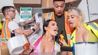 The orgy continues at the place of work in this video