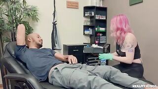 Tattooed man has his way with a stunning woman with black hair