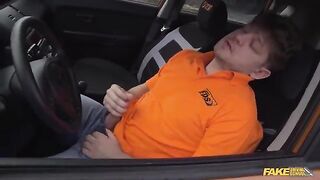 A hot woman is doing blowjob in the car to vent her anger