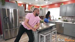 She was talking about sex with her friend, when a man entered the kitchen