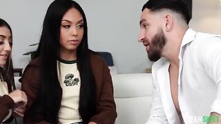 Two girls have a threesome sex with a bad influence of a brunette