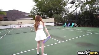 The tennis ball flew in the man’s cock with passion
