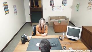 The druggie is having fun with her boss right on the office table