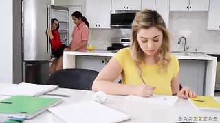 The tutor has big natural tits and she loves to fuck with her students