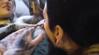 Girl gets her ass pierced with a lesbian strap-on
